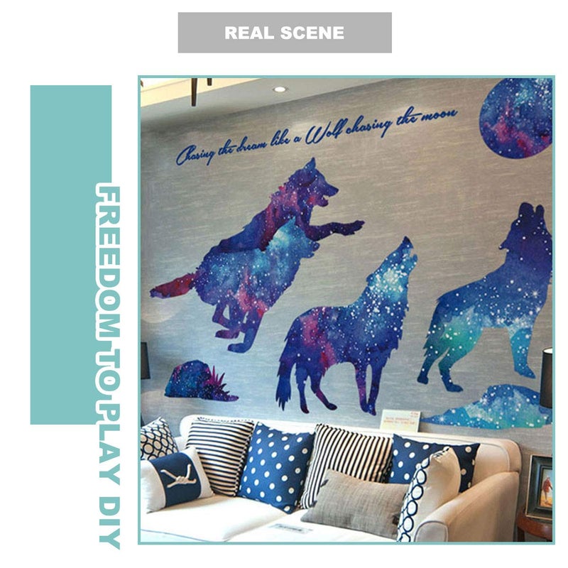 RUIPBOTE Starry Sky Galaxy Wolf Room Decor Wall Decal and Glow Moon Star Stickers RUIPBOTE Teen Bedroom Wall Decor Murals - Image 5